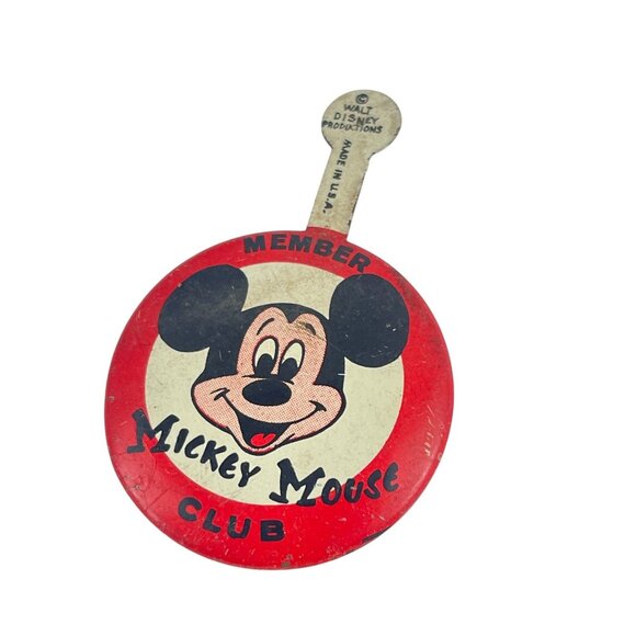 Vintage Mickey Mouse Club Button Pin Badge Walt Disney Original Red White Black - Picture 6 of 6